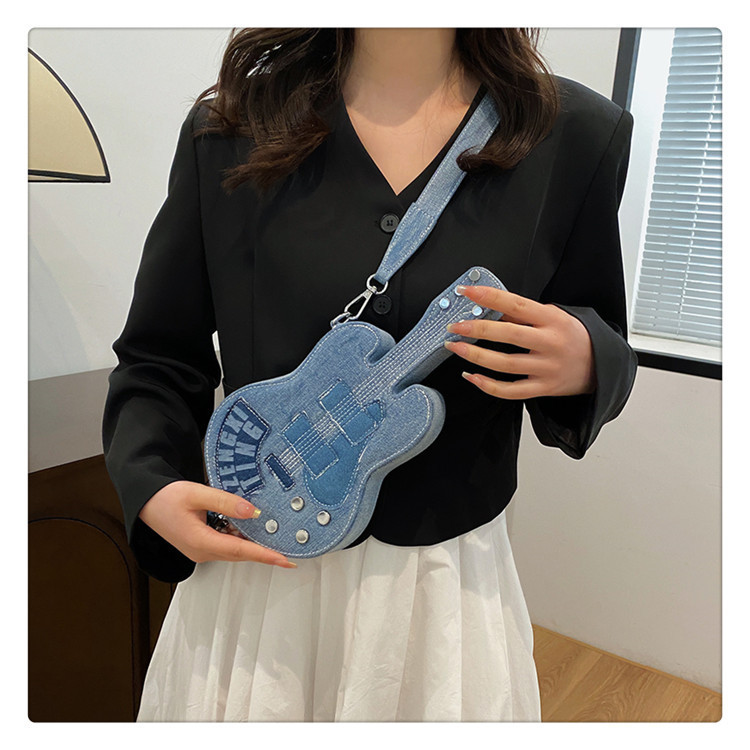 Wholesale Women Fashion Creative Denim Guitar Shape Zipper