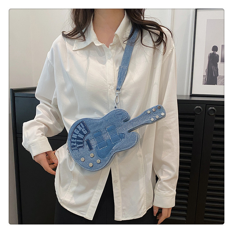 Wholesale Women Fashion Creative Denim Guitar Shape Zipper