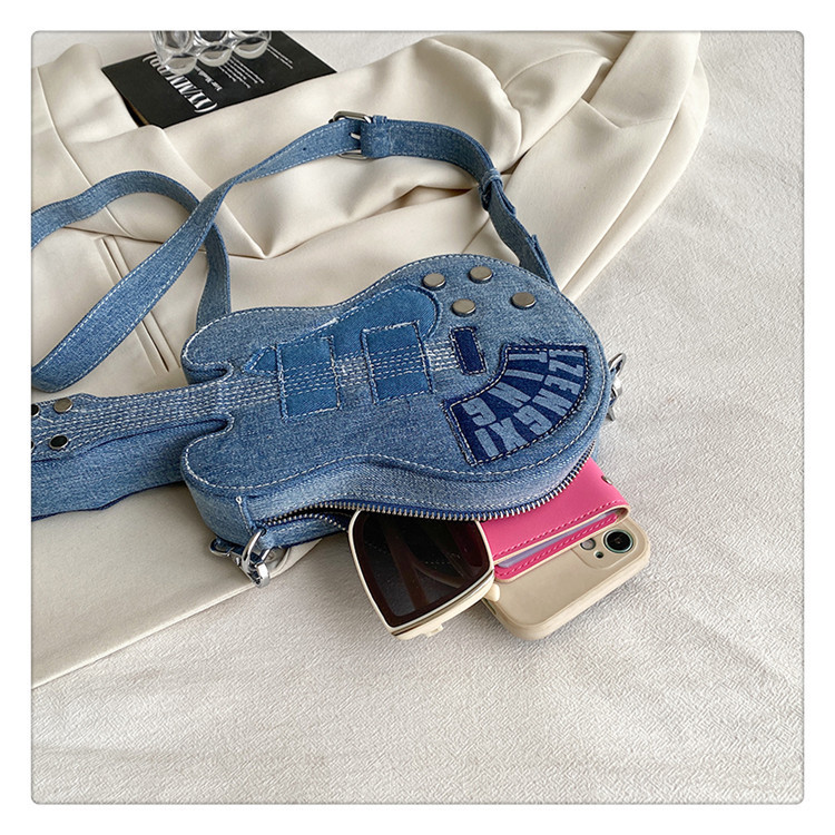 Wholesale Women Fashion Creative Denim Guitar Shape Zipper