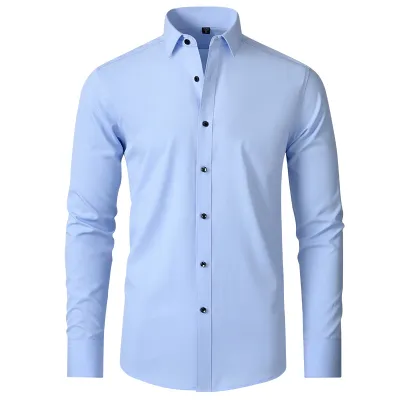 Men Fashion Casual Business Solid Color Button Lapel Long Sleeve Short Sleeve Dress Shirt Custom