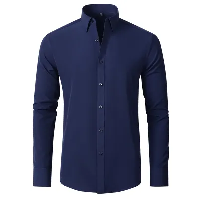 Men Fashion Casual Business Solid Color Button Lapel Long Sleeve Short Sleeve Dress Shirt Custom