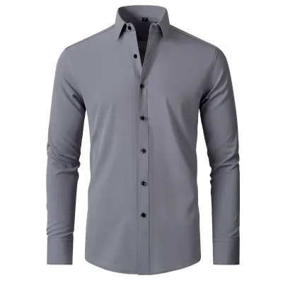 Men Fashion Casual Business Solid Color Button Lapel Long Sleeve Short Sleeve Dress Shirt Custom