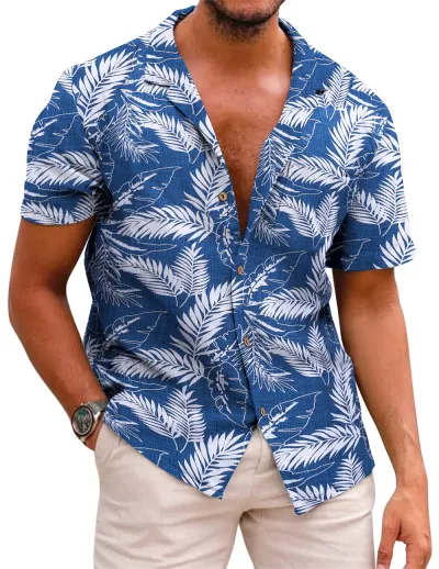 Men Fashion Street Tide Stripe Cardigan Lapel Short Sleeve Shirt
