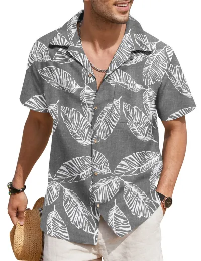 Men Fashion Street Tide Stripe Cardigan Lapel Short Sleeve Shirt
