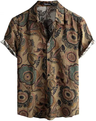 Men Fashion Street Tide Stripe Cardigan Lapel Short Sleeve Shirt