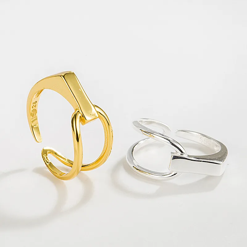 Women's Sterling Silver Geometric Lines Asymmetric Opening Ring