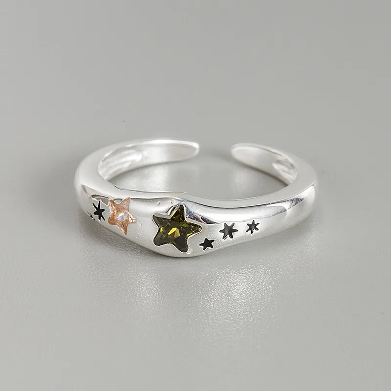 Women's Fashion Sterling Silver Multicolor Zircon Star Ring