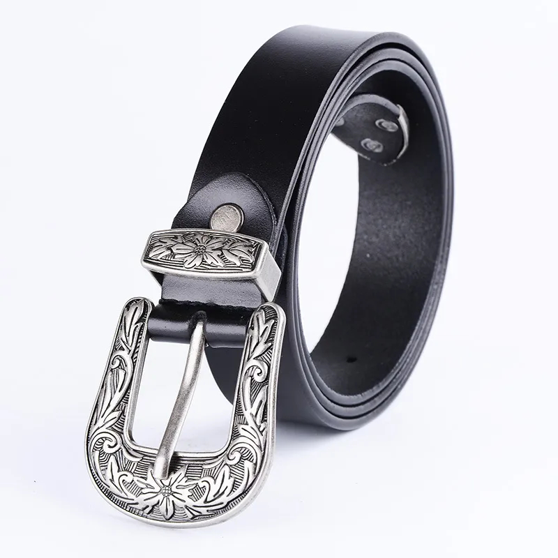 Women Fashion Casual Versatile Genuine Leather Metal Buckle Belt