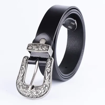 Women Fashion Casual Versatile Genuine Leather Metal Buckle Belt