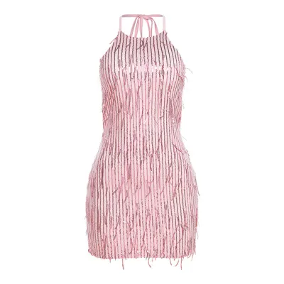 Women Sexy Halter Backless Sequin Tassel Street Hipster Dress