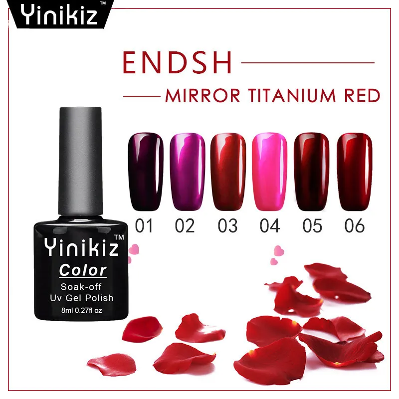 Yinikiz Women Fashion Titanium Gold Red Mirror Metal Nail Polish Glue 8Ml