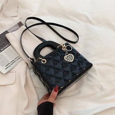 Women Fashion Solid Color Heart Diamond Square Handle Crossbody Mini Bag