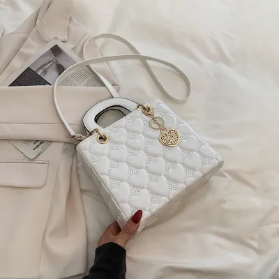 Women Fashion Solid Color Heart Diamond Square Handle Crossbody Mini Bag