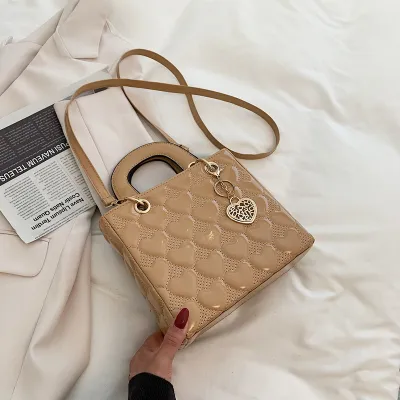 Women Fashion Solid Color Heart Diamond Square Handle Crossbody Mini Bag