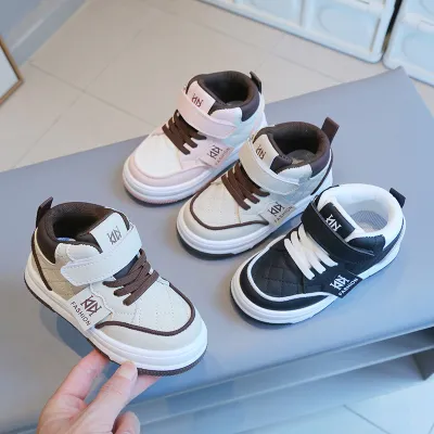 Kids Boys Girls Fashion Casual Quilted High Top Velcro Lace-Up Sneakers
