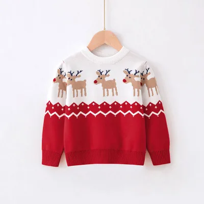 Kids Toddler Boys Girls Fashion Casual Christmas Deer Round Neck Long Sleeve Knitwear Sweater
