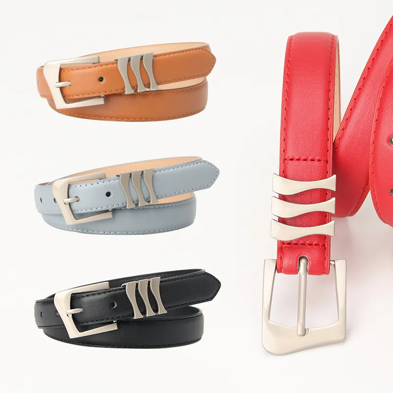 Women Fashion Casual Solid Color Versatile Square Pin Buckle PU Belt