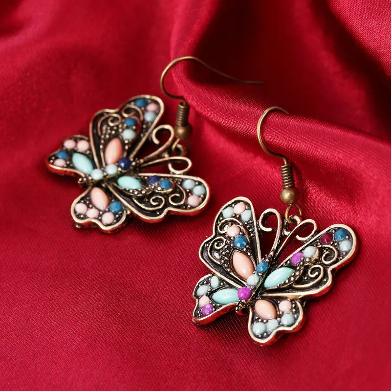 Women Vintage Bohemian Bow Butterfly Drop Earrings Alloy