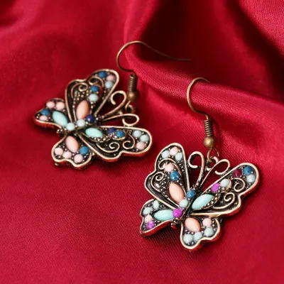 Women Vintage Bohemian Bow Butterfly Drop Earrings Alloy