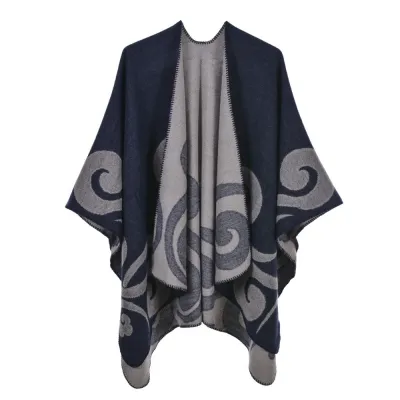 Women Retro Cape Shawl Imitation Cashmere Winter Totem Pattern