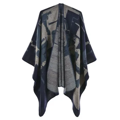 Women Retro Cape Shawl Imitation Cashmere Winter Totem Pattern