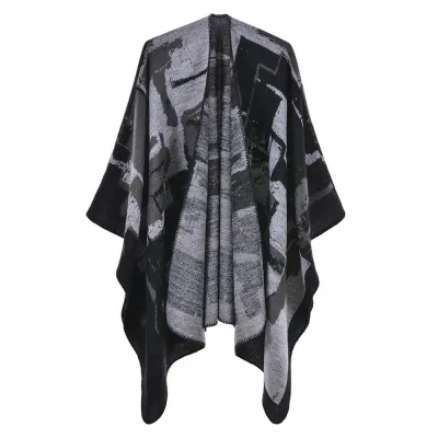 Women Retro Cape Shawl Imitation Cashmere Winter Totem Pattern
