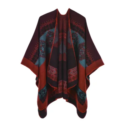Women Retro Cape Shawl Imitation Cashmere Winter Totem Pattern