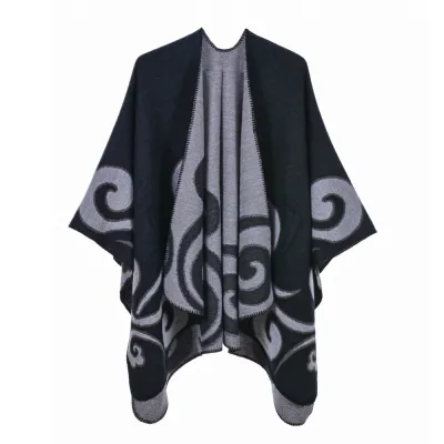 Women Retro Cape Shawl Imitation Cashmere Winter Totem Pattern