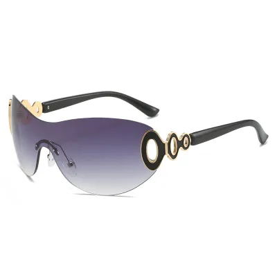 Women Y2K Fashion All-In-One Large Frame Sunglasses with Shaped Mirror Lens