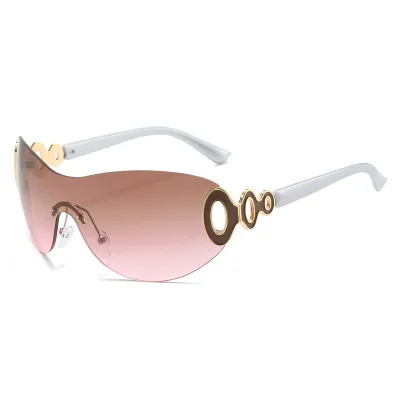 Women Y2K Fashion All-In-One Large Frame Sunglasses with Shaped Mirror Lens
