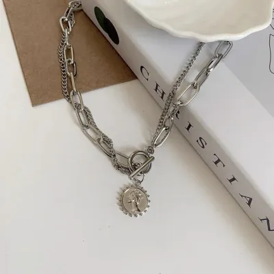 Women Fashion Metal Chain Pendant Double Layer Necklace