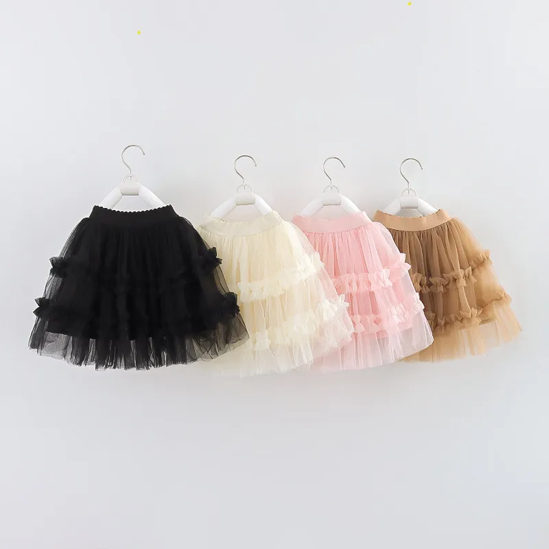 Girls Solid Color Mesh Tutu Skirt Princess Dress for Kids 3-14T
