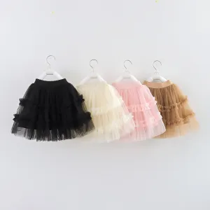 Girls Solid Color Mesh Tutu Skirt Princess Dress for Kids 3-14T
