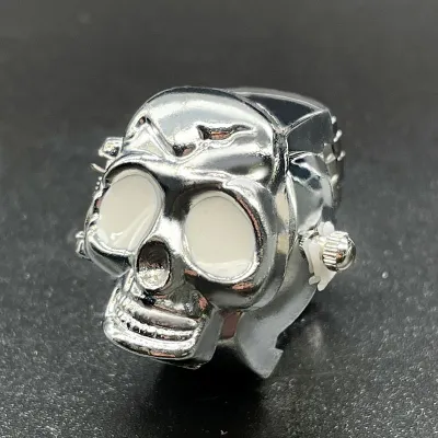 Unisex Vintage Skull Flap Mini Ring Watch Stainless Steel Band