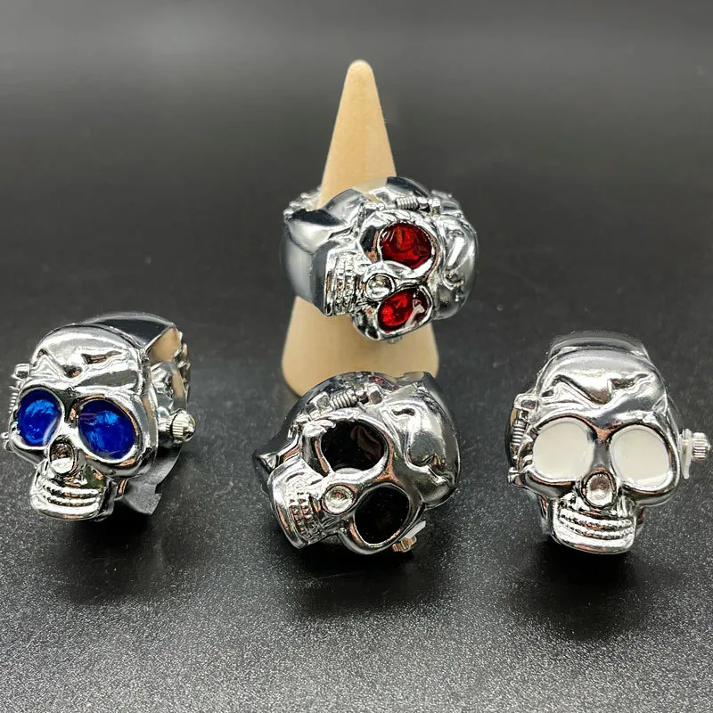 Unisex Vintage Skull Flap Mini Ring Watch Stainless Steel Band