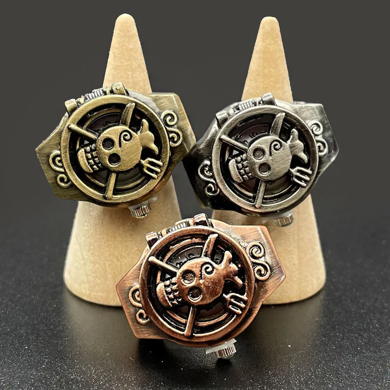 Unisex Fashion Retro Skull Flap Mini Ring Watch Stainless Steel Leisure