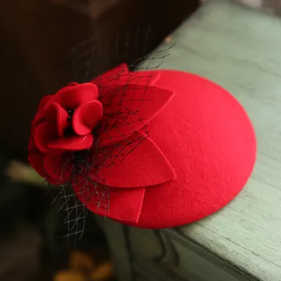 Vintage Elegant Floral Mesh Woolen Hat