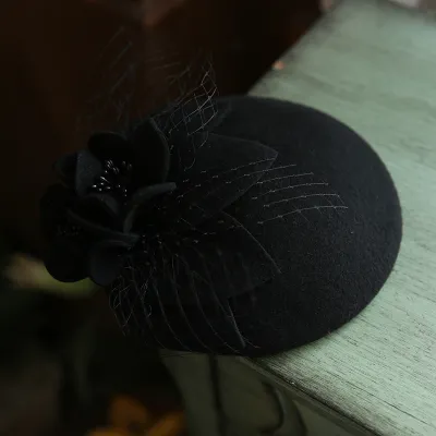 Vintage Elegant Floral Mesh Woolen Hat