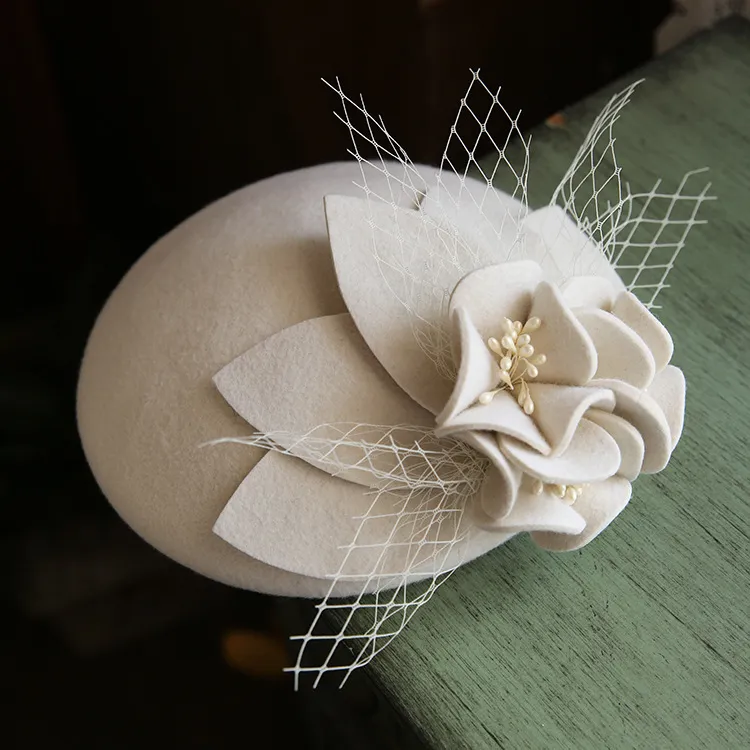 Vintage Elegant Floral Mesh Woolen Hat