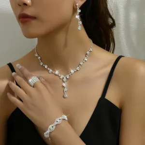 Luxury Fashion Wedding Party Rhinestone Jewelry 4 Piece Set