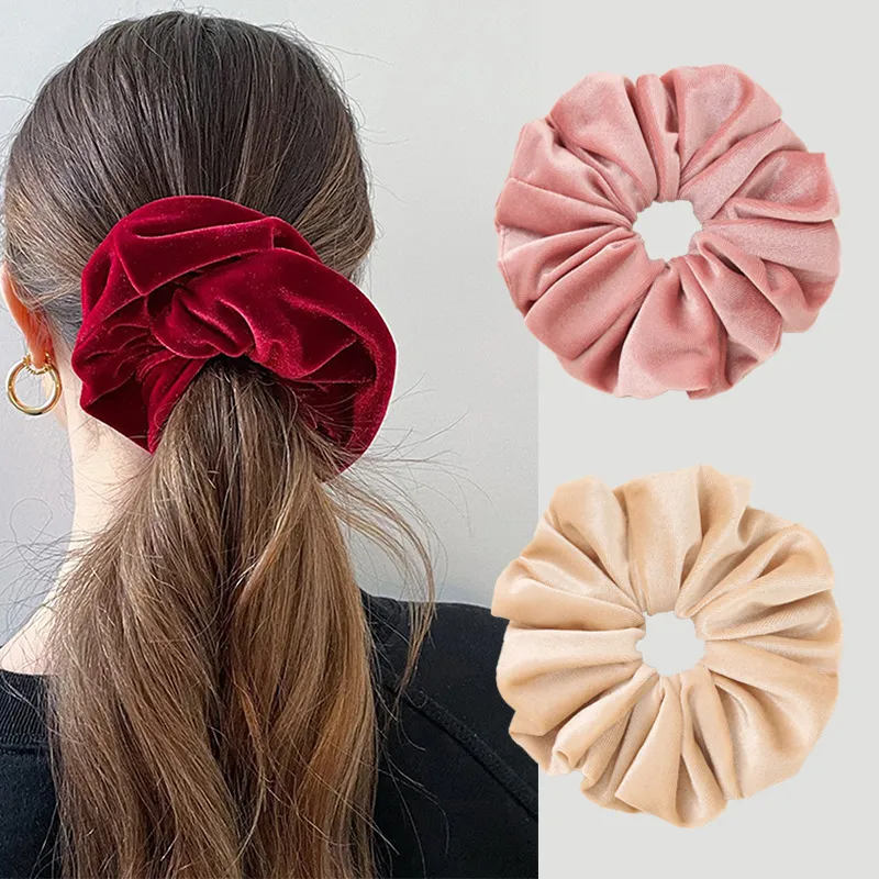 Autumn Winter Women Fashion Velvet Solid Color Large Intestine Hair Ring