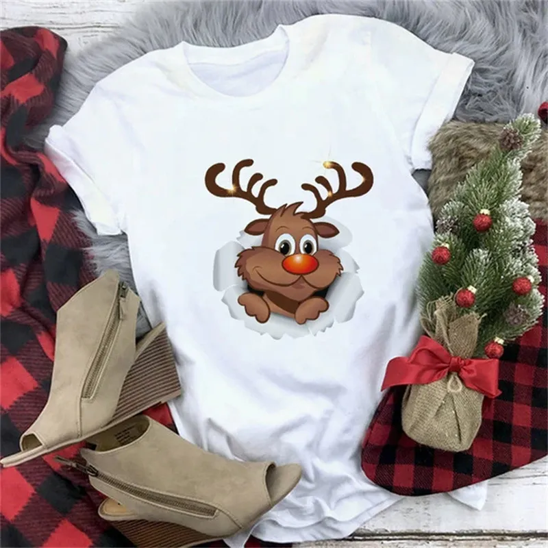 jovati Christmas T-shirt Elk Snowman Cartoon Print Maternity Clothing Short  Sleeve Top Pregnancy T-shirt