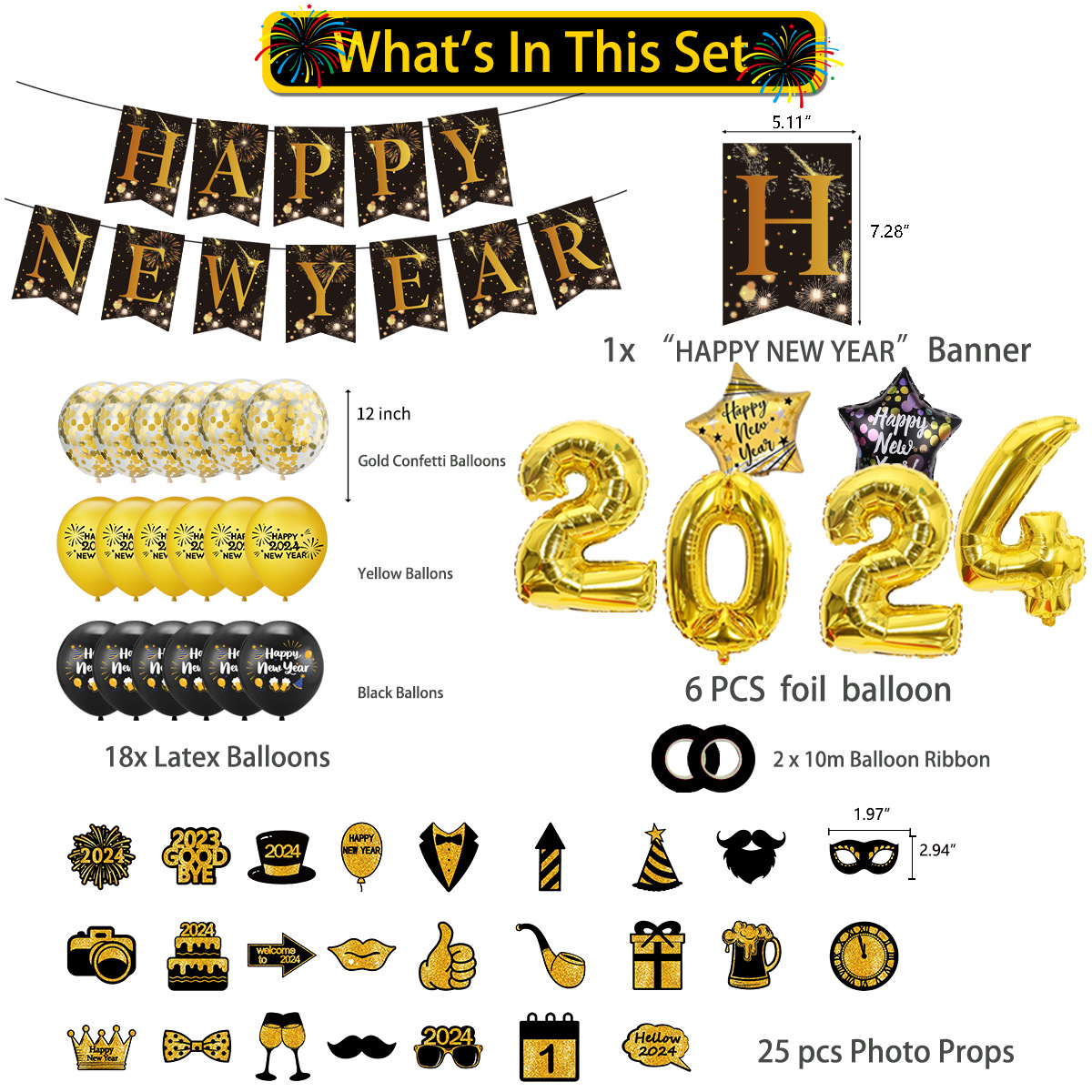 Wholesale 2024 New Year Party Flag Balloon Decoration 52pcs/Set