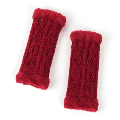 Autumn And Winter Women Fashion Plush Diamond Knitted Thickened Half Finger Gloves