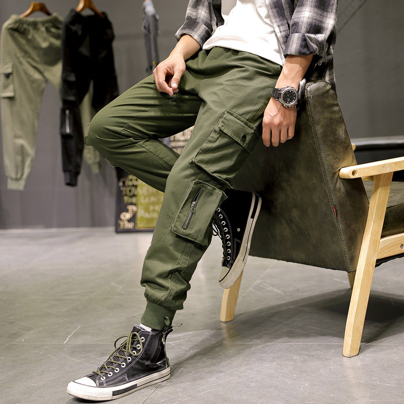 Wholesale Men Fashion Casual Solid Color Cargo Straight Pants