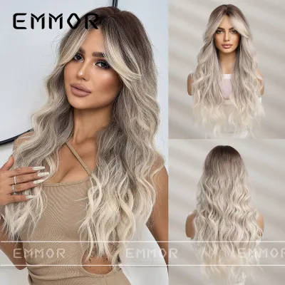 Women Fashion Gradient Long-Curl Wig Middle Part Can Be Dyed