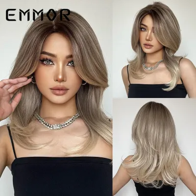 Women Fashion Gradient Micro-Curl Wig Oblique Bangs Exotic Domestic Silk Cosplay