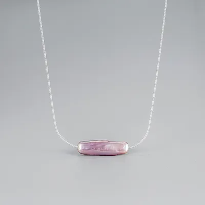 Women's Fashion Sterling Silver Natural Pearl Baroque Small Strip Necklace