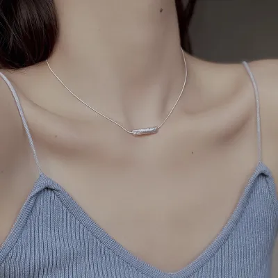 Women's Fashion Sterling Silver Natural Pearl Baroque Small Strip Necklace