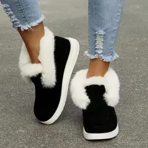 Autumn Winter Women Fashionable Plus Size Solid Color Fleece-Lined Flat Snow Boots